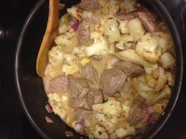 Cooking beef and cauliflower